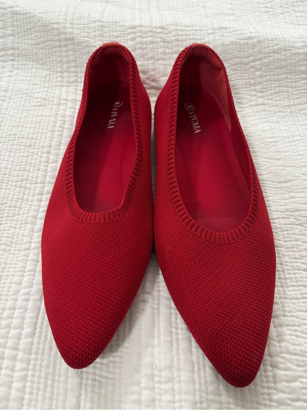 Vivaia Red Knit Pointed-Toe Ballet Flats EU 43 US 11
